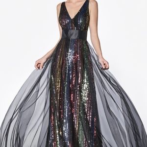 A-line v-neckline Multicolor Sequin Dress
